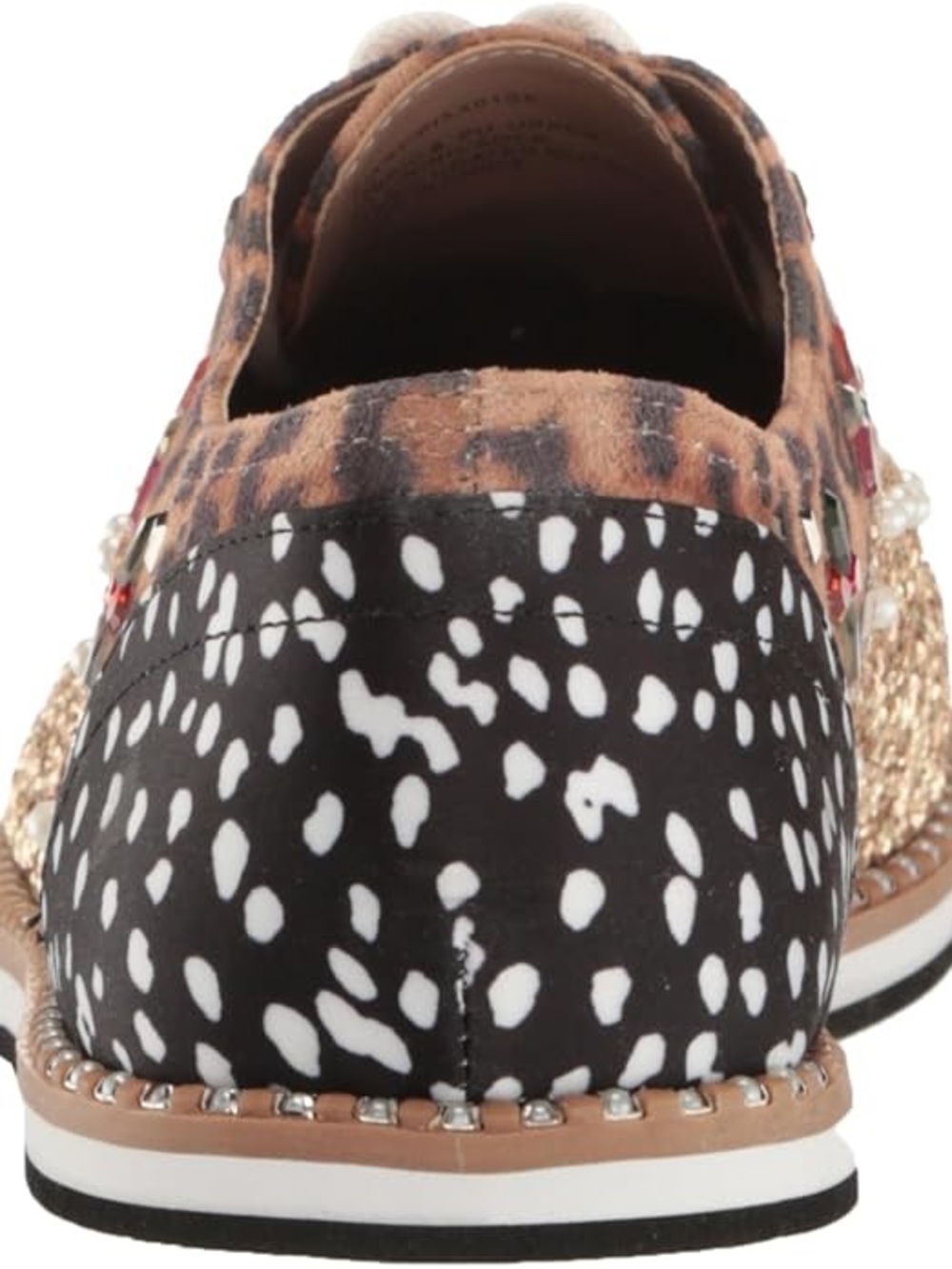 Betsey Johnson Gold Glitter Leopard Platform Sneaker with Multicolor Gem Flowers - Picture 5 of 16